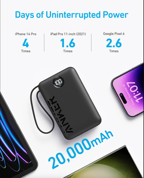 Anker 20,000mAh High-Speed 22.5W Power Bank With Built-in Cable