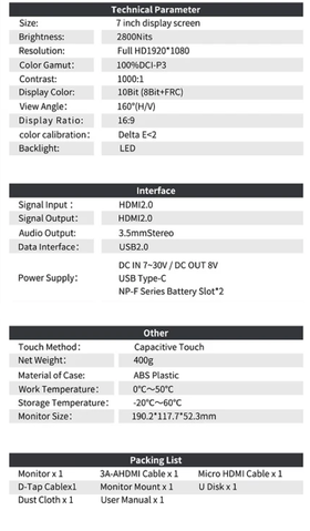 Desview R7III 7" On Camera Touch Monitor