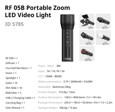 Smallrig RF 05B 5W Desktop Macro Portrait Zoom Mini Light, 1900-8000K, CRI 96+, IP65 Dust Rain‑Proof
