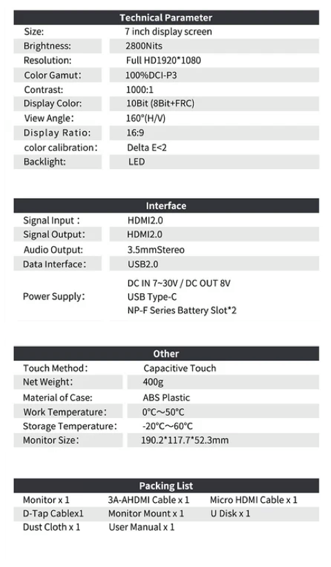 Desview R7III 7" On Camera Touch Monitor